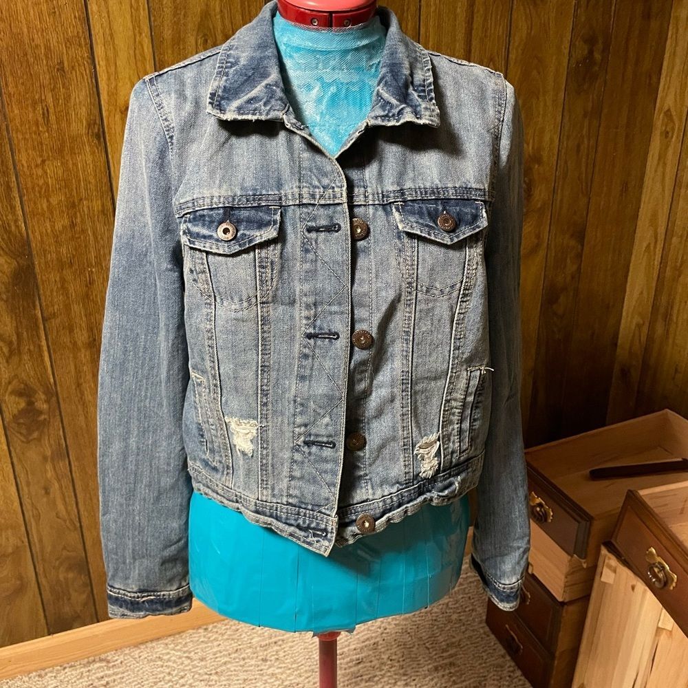 Freestyle Revolution Distressed Denim 100% Cotton Jean Jacket Womens Size L